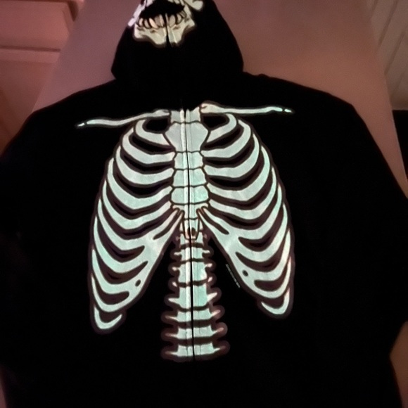 Adult Black Glow in the Dark Full Zip Skeleton Hoodie with Face - Picture 3 of 7
